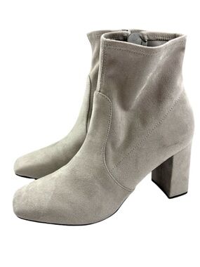 Marc Fisher Gray Faux Suede Covered Zip Ankle Block Heel Boots